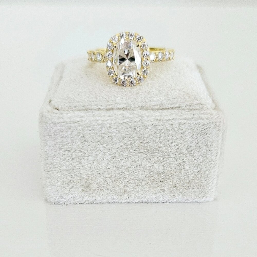 2 CT Elongated Cushion Cut Moissanite Ring --Sterling Silver Gold-Plated - Picture 4 of 6